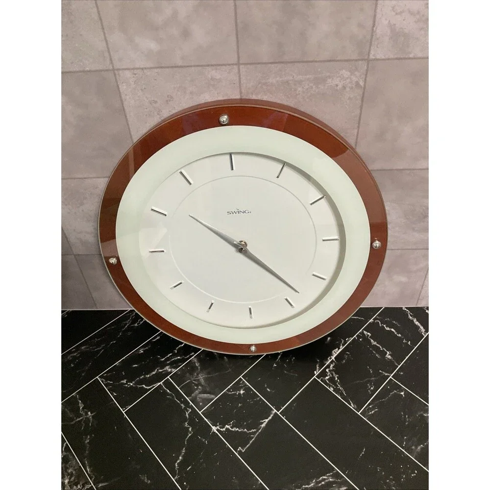 Swing Wall Clock Echo Walnut MCM Style Wood Frame.EUC
